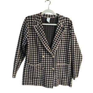Joie Old Money Double Breasted Large Houndstooth Tan Black Sweater Blazer EUC